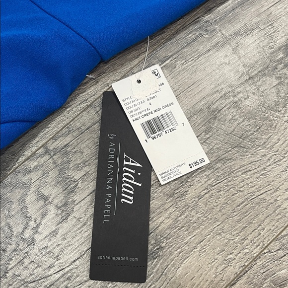 AidanAdrianna Papell Royal Blue knit crepe Midi Dress with Feather Accents - Picture 6 of 7